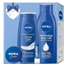 KAZETA NIVEA CLASSIC LOVE CREME CARE SPRCHOVÝ GÉL 250ML + TELOVÉ MLIEKO 400ML +KRÉM 30ML + BALZAM NA PERY LABELLO 4,8G