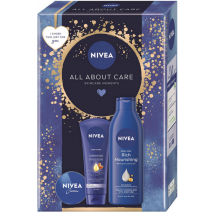 KAZETA NIVEA WOMEN ALL BOX ABOUT CARE TELOVÉ MLIEKO 250ML + KRÉM NA RUKY 100ML + KRÉM 30ML