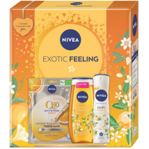 KAZETA NIVEA WOMEN BOX EXOTIC FEELING ENERGIZUJÚCA TEXTILNÁ MASKA + SPRCHOVÝ GÉL 250ML + SPRCHOVÝ GÉL 250ML + ANTIPERSPIRANT 150ML 