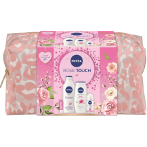 KAZETA NIVEA TAŠKA WOMEN ROSE TOUCH TELOVÉ MLIEKO 400ML + SPRCHOVÝ GÉL 250ML + ROLL ON 50ML + LABELLO 4,8G