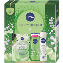 KAZETA NIVEA WOMEN BOX FRUITY DELIGHT DETOXIKAČNÁ TEXTILNÁ MASKA + SPRCHOVÝ GÉL 250ML + ANTIPERSPIRANT 150ML