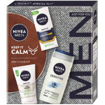 KAZETA NIVEA MEN BOX KEEP IT CALM OCHRANNÝ KRÉM OF 15 75ML + ČISTIACI GÉL 100ML + SPRCHOVÝ GÉL 250ML 