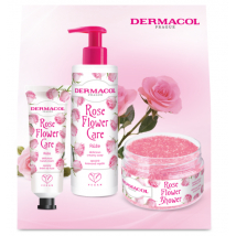 KAZETA DERMACOL FLOWER RUŽA I. KRÉMOVÉ MYDLO 250ML + PEELING 200ML + KRÉM NA RUKY 30ML