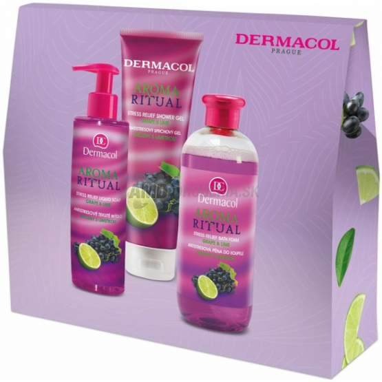 KAZETA DERMACOL AROMA RITUAL GRAPE & LIME SPRCHOVÝ GÉL 250ML + TEKUTÉ MYDLO 250ML + PENA DO KÚPEĽA 500ML I. X22