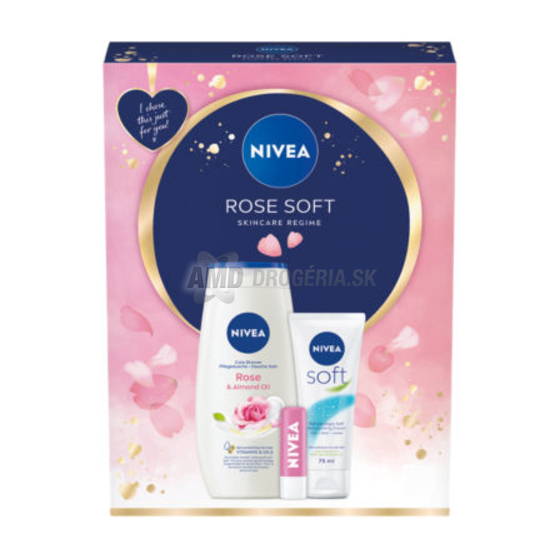 KAZETA NIVEA WOMEN ROSE SOFT SPRCHOVÝ GÉL 250ML + KRÉM 75ML + LABELLP NA PERY 4,8G