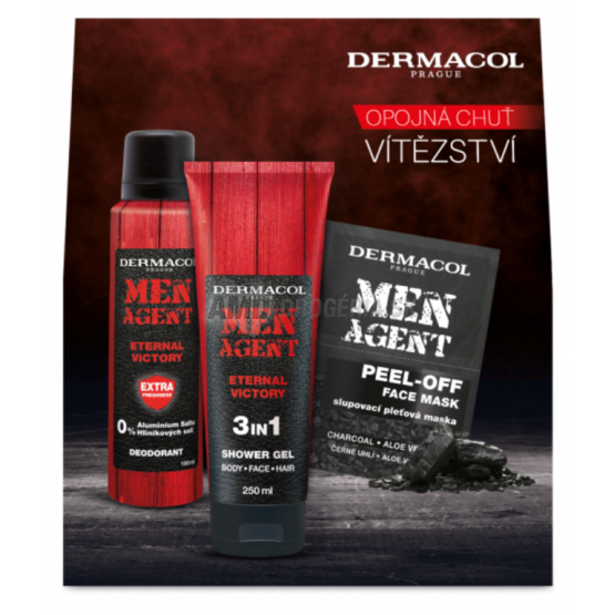 KAZETA DERMACOL MEN AGENT ETERNAL VICTORY SPRCHOVÝ GÉL 250ML + ZLUPOVACIA PLEŤOVÁ MASKA 10ML + DEZODORANT 150ML